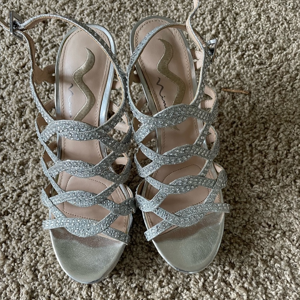 Silver Diamond Heels. Pre-worn. Very comfortable!